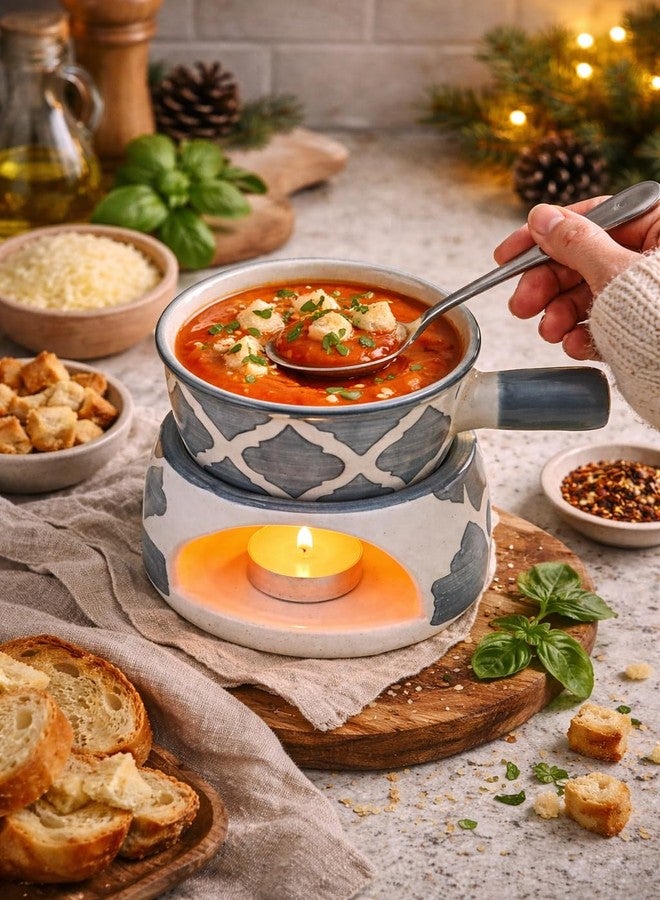 Kunhar طقم فوندو سيراميك من كونهار مع شمعتين صغيرتين، سعة 450 مل، (رمادي) - Image 2